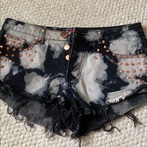 black bleach dyed denim shorts